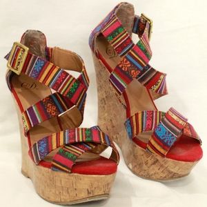 Colorful Cork Platform Wedges